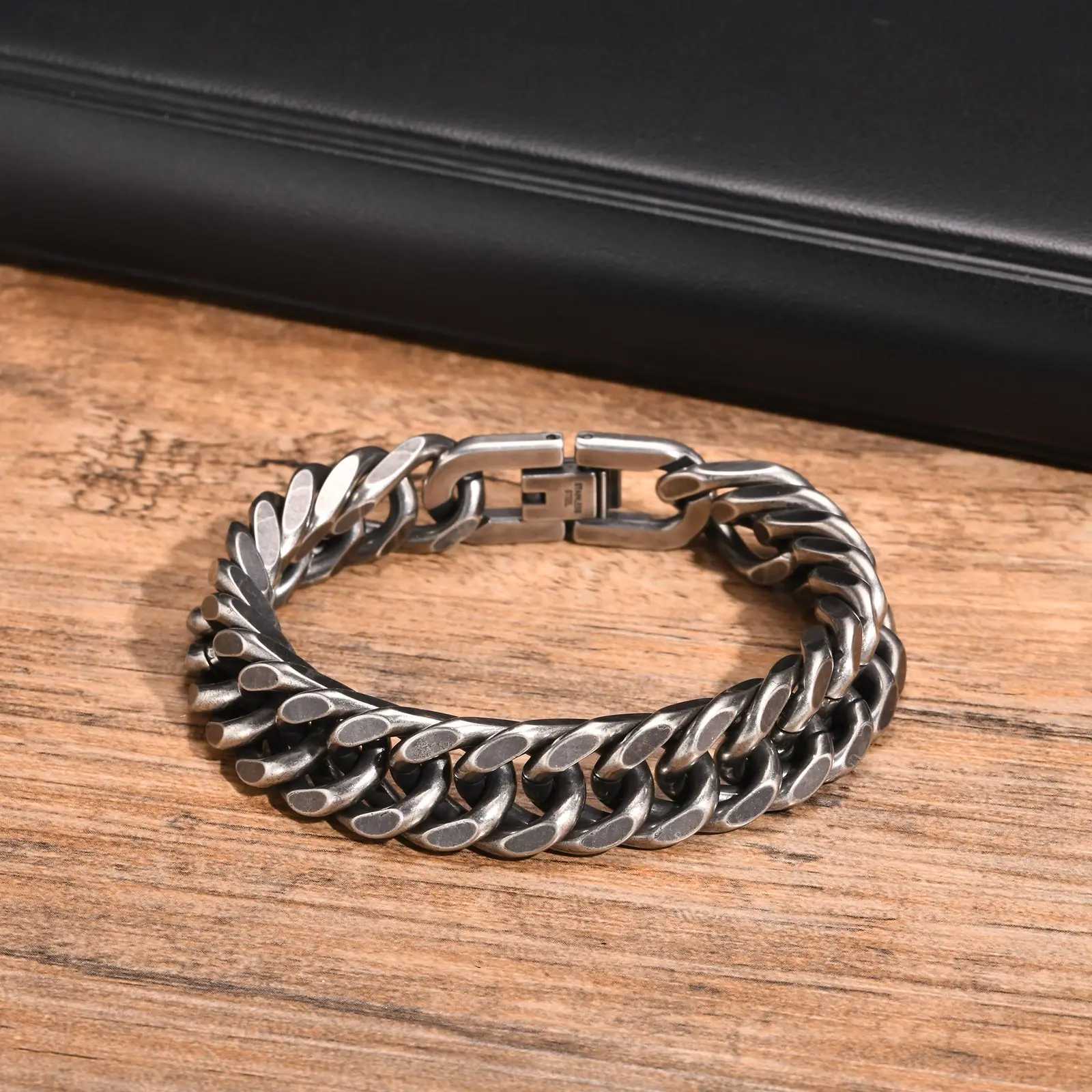 Mens Retro Stainless Steel Chain Bracelet Punk Geometric Chain Links Wristband Gifts W250807