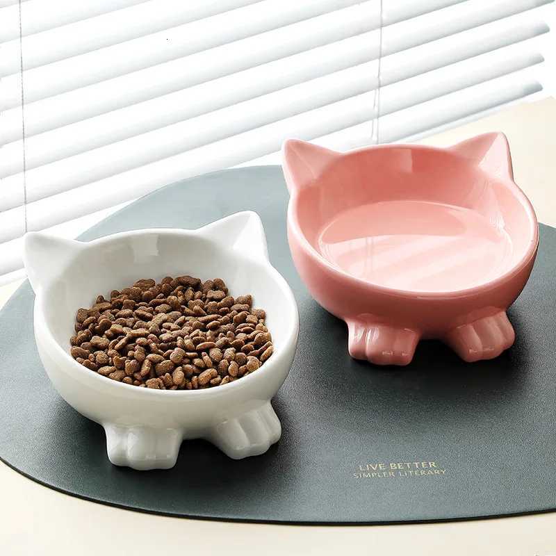 Cute Cat Bowl Ceramic Tilted Kitten Pet Bowls for Small Dogs Raised Cats Water Food Bowls Feeding Plates Eating Bowl Feeder Y250806
