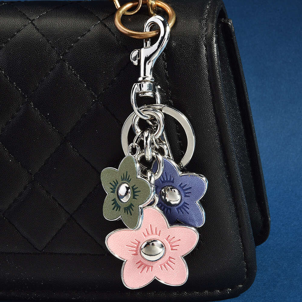 DHessentials Floral Metal Keychain - Elegant Rose & Camellia Bag Charm, Stylish Car Key Holder for Women (10cm, 45g)