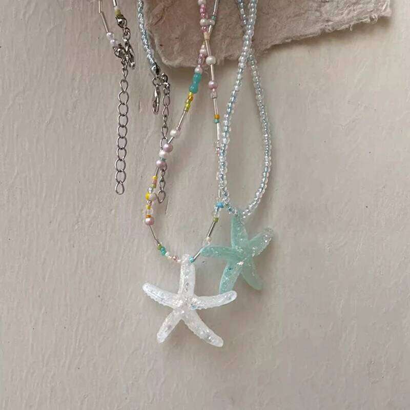 Y2k Large Resin Star Starfish Beads Pendant Necklace For Women Trendy Summer Beach Vacation Jewelry On Neck Accessories Female