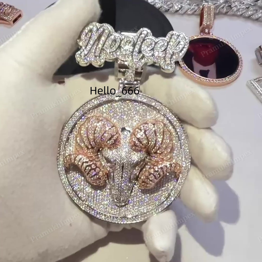 New Arrival Iced HipHop Bull Disk Charms VVS1 Moissanite Diamond Pendant Customized Sterling Silver Gold Plated for Parties