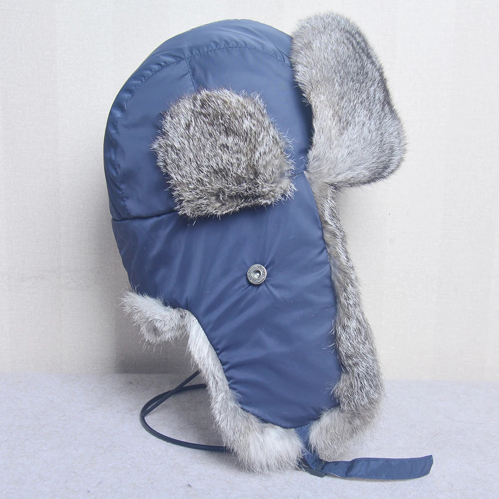Thick Warm Bomber Hat Men Real Rabbit Fur Earflap Trapper Outdoor Russian Cap Male Plus Size Winter Hats Ski Russian Hat 250806