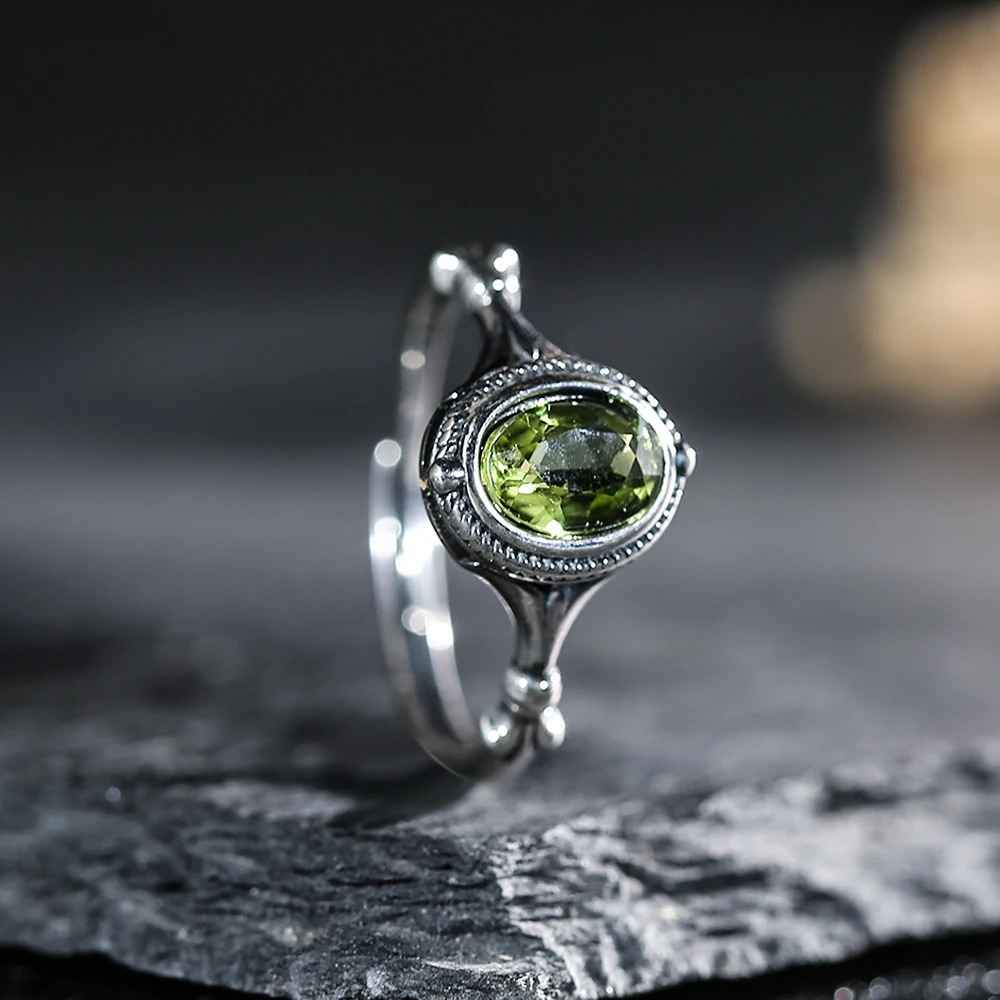 S925 Silver Natural Ore Jade Olivine Womens Ring Jewelry Fashion Exquisite Womens Open Ring Sparkling Wedding Gift Accessories 250730