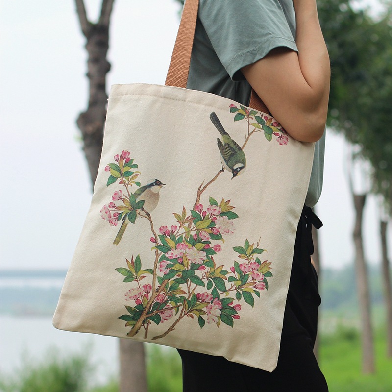 Vintage Landscape Shoulder Shopper Bag Barcelona Santorini Positano Women Shopping Bags Double Print Lady Canvas Handbags Tote