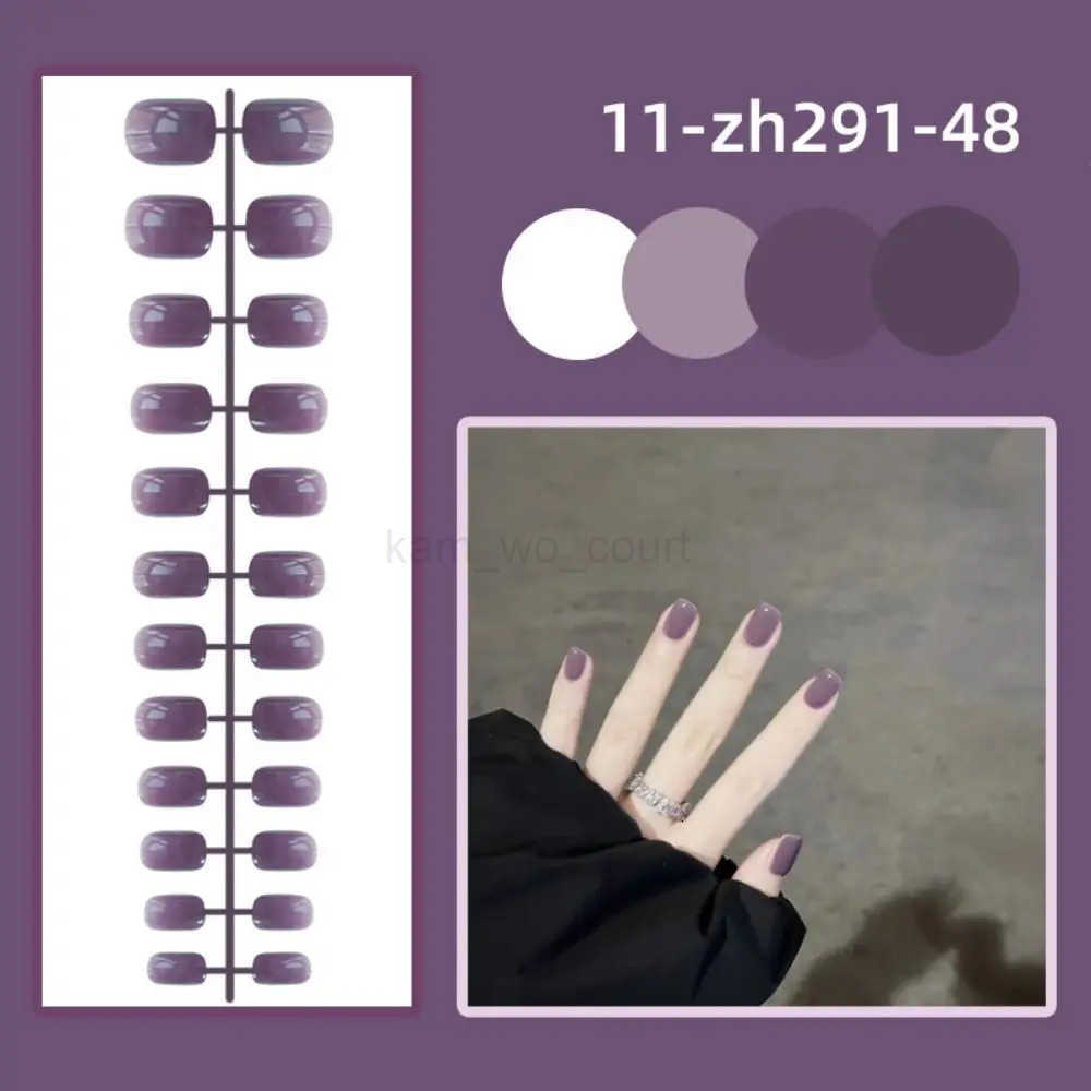 24Pcs Solid Color Fake Nails Mini Bright Short Square Head False Nails Detachable Wearable Full Cover Manicure Press-on Nails M250807