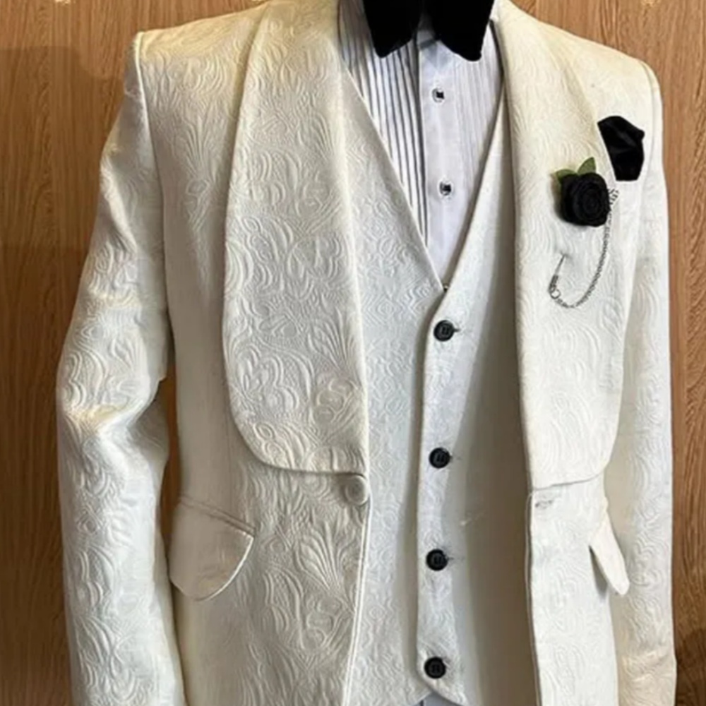 Casual Jacquard Wedding Tuxedos 2 Piece Set Jacket Vest Shawl Lapel Men Suit Classic Fit Groom Business Blazers Customized