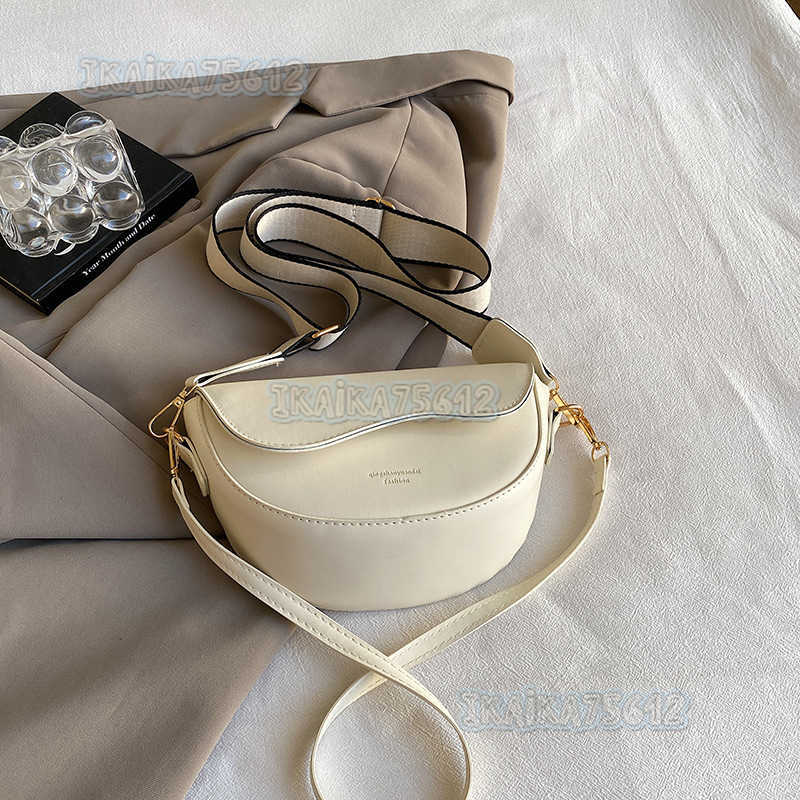 Minimalist Saddle Bag for Women 2024 Autumn Winter New Versatile Fashionable Wide Shoulder Strap Single Shoulder Crossbody Bag H250806