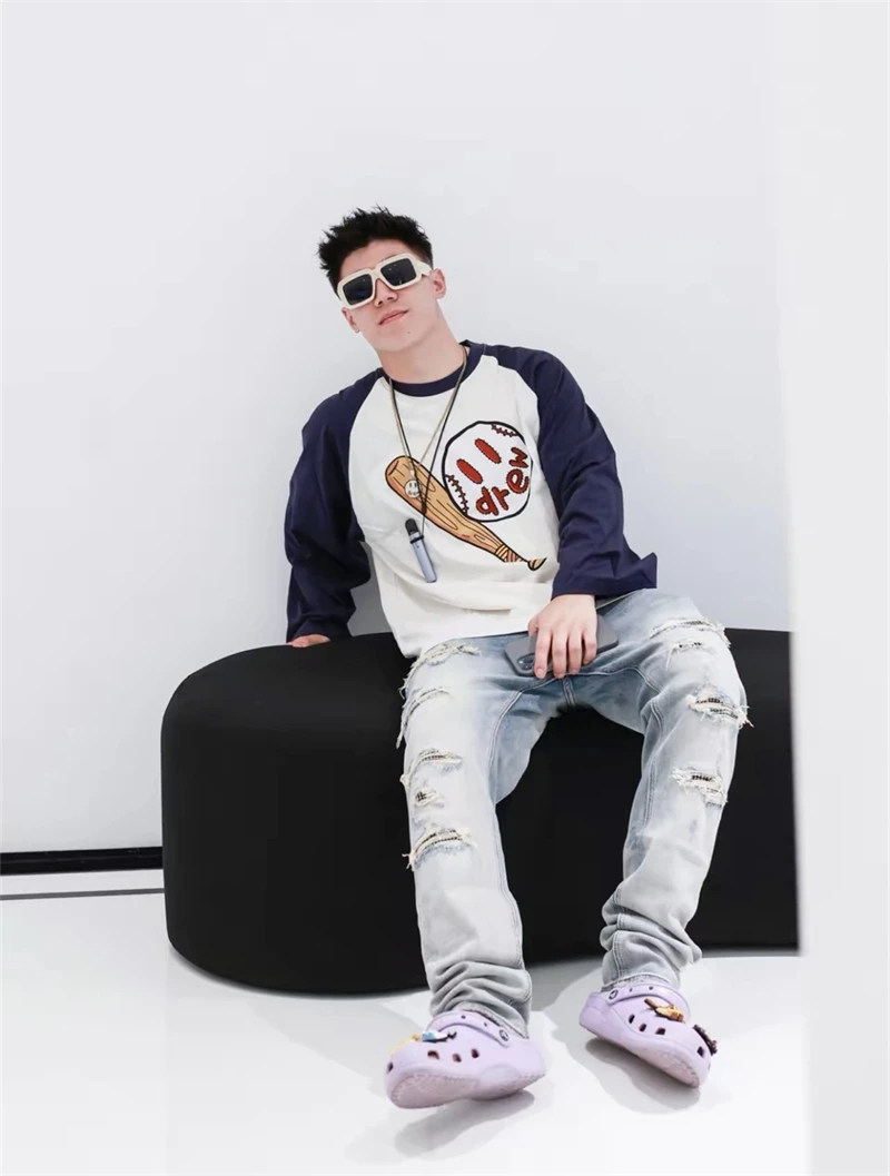 Drew House Mens Clothing Printing logo multicolored long sleeves men's and women's loose New trend Long sleeves Designer luxury