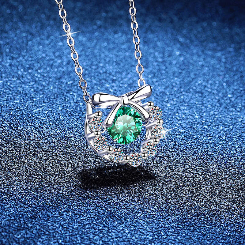 Sier American Colorful 1 ct Dynamic Bowknot Versatile Moissanite Necklace