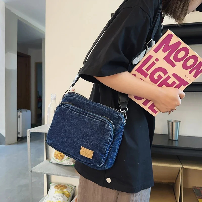 Vintage Style Small Square Crossbody Bags For Women Washed Denim Fabric Retro Messenger Bag Casual Street Shoulder Tote 250805