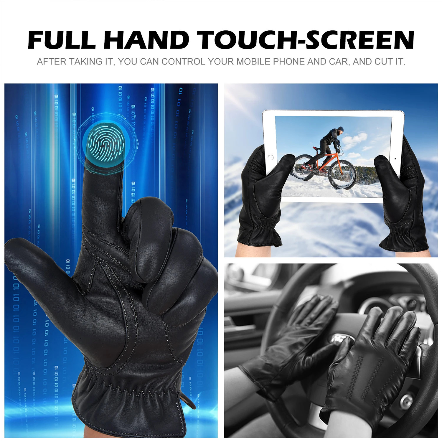 BISON DENIM Sheepskin Leather Gloves for Men Winter Warm Cashmere Lined Touchscreen Sport Gloves for Running Cycling Ski Driving 250806