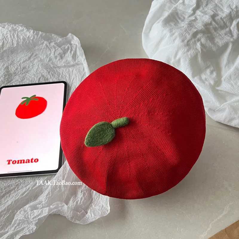 Womens Kaii Hat Korean Version Cute Orange Beret Girls Summer Fun Quirky Breathable Little Painters Hat Versatile Funny C XJ250807