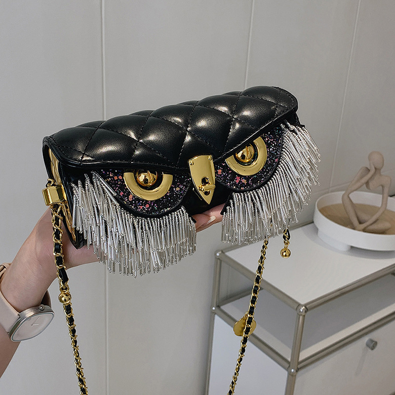 Free shipping designer Women Tassel Bag Quilted Chain Cylinder Bag New Fashion Quirky Owl Shoulder Bag Crossbody Bag Small Round Bag