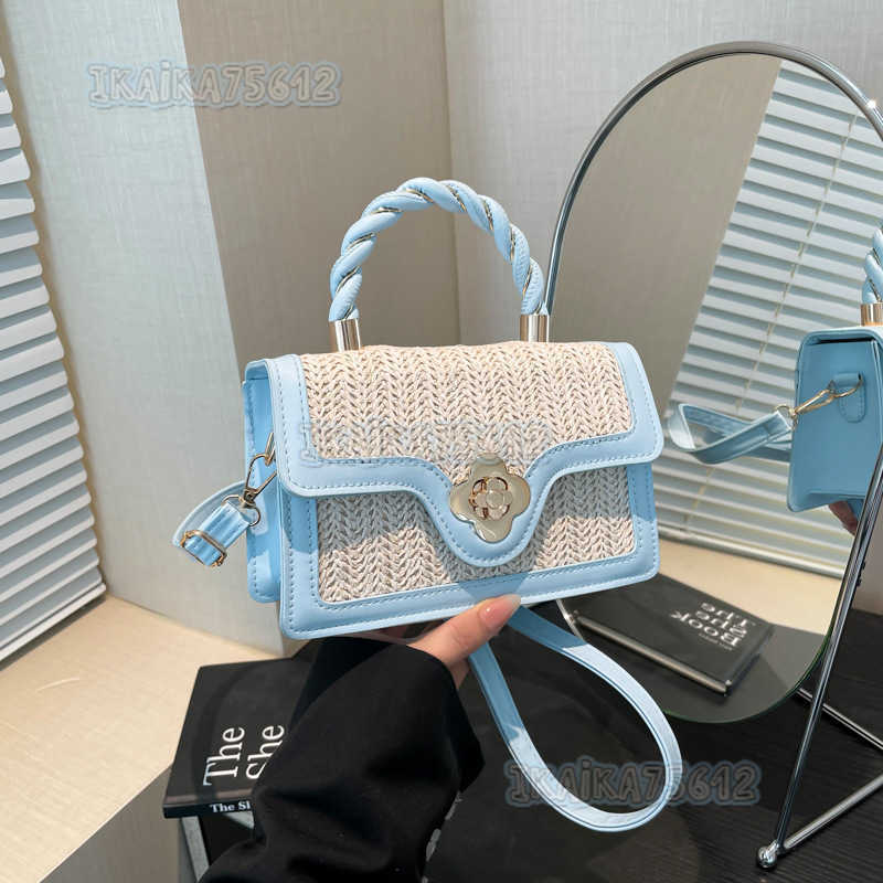 Trendy Womens Bags Summer New Fashion Versatile Woven Color Block Shoulder Crossbody Handbag Small Square Bag H250806