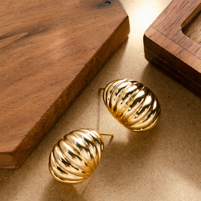 Hot Selling Fashion Simple Geometric Oval Striped Earrings for Women Unique Personality Design Sier Needle Ear Jewelry