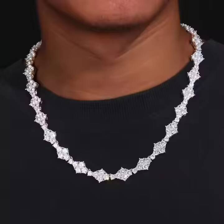 VVS Clarity Moissanite Hip Hop Chain Sterling Silver Round Diamond Cuban Link Infinity Chain for Men in affordable price