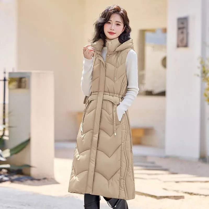 Autumn Winter Women Sleeveless Waistcoat Warm Puffer Jacket Ultra Light Mid Long Down Cotton Vest Female Outwear Casual Tops 250804
