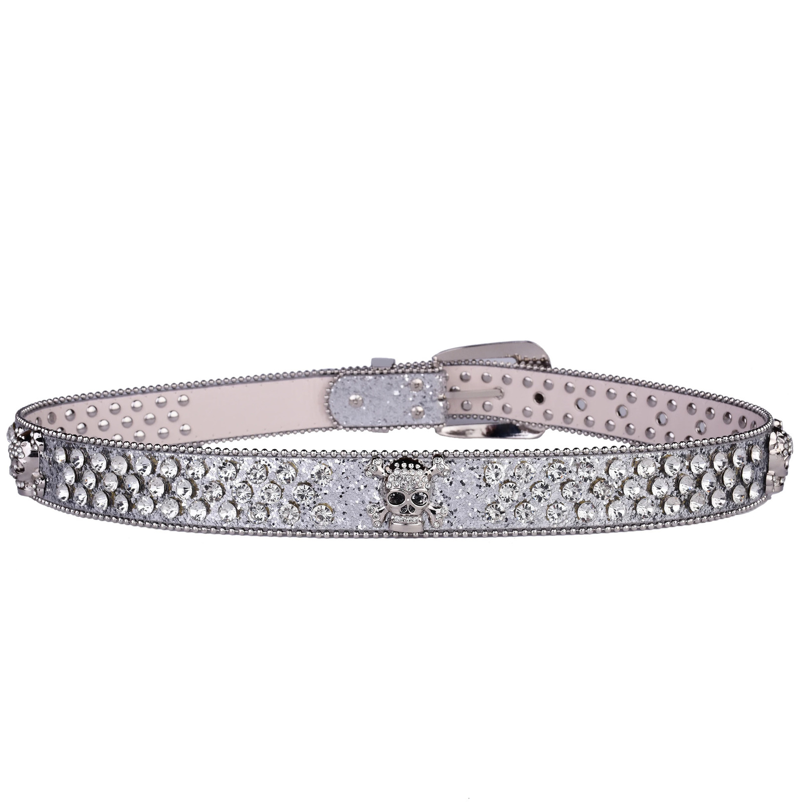 48/2000 Lady Rhinestone Skull Belt punk belt shiny Rhinestone decal belt 250805
