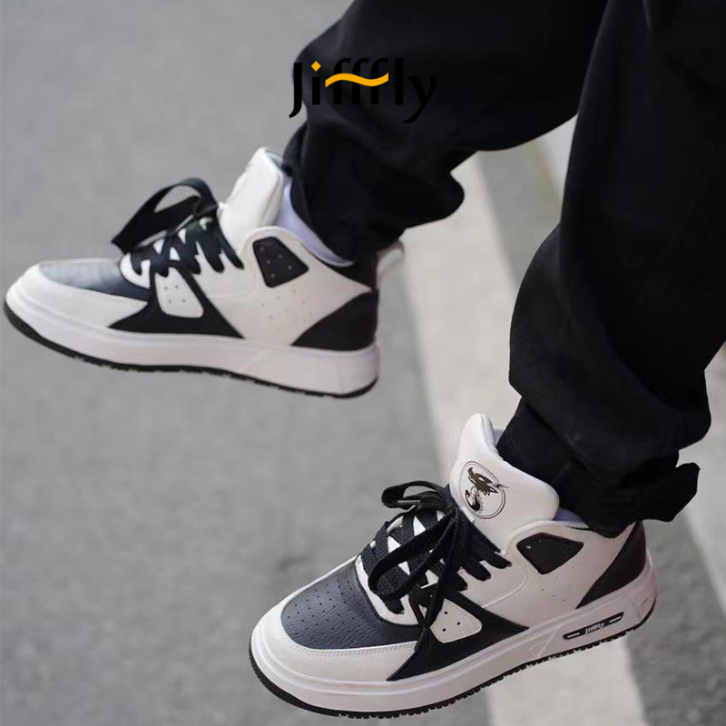 Jifffly Fashion Matching High-Top Breadboard Men, Black and Panda Color White Shoes for Height Increase, Couple's Trend Brand