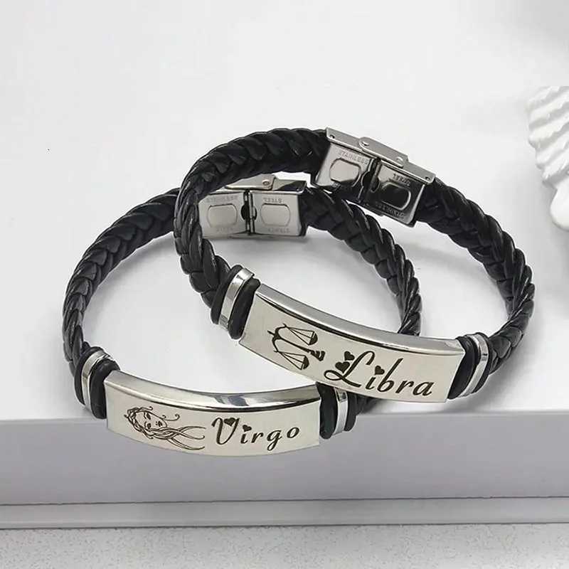 12 Constellations Stainless Steel Fashion Creative Leather Weaving Beaded Bracelet Gift for Boys and Girls Wholesale Gifts W250807