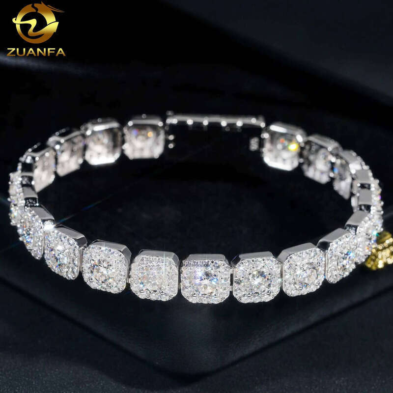 High Quality Fashion Hip Hop Sterling Sier 10mm Moissanite Cluster Tennis Chain Cuban Bracelet