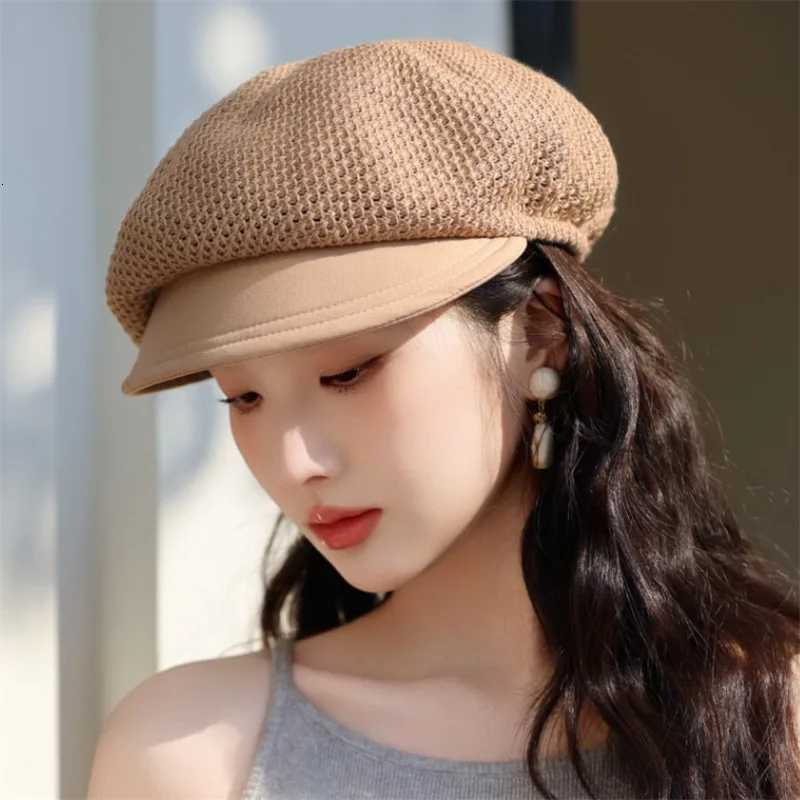 RICYGVM Summer Mesh Berets For Women Hollow Breathable Octagonal C Art Retro Pumpkin Hat Fashion Girls Sun Protection Visors XJ250807