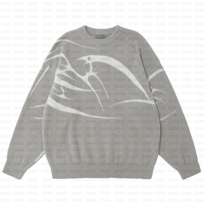 Autumn Winter Harajuku Vintage Gothic Print Knit Men Sweater Aesthetic Y2K Streetweat Pullover Fairy Grunge Loose Couple Sweater 250806