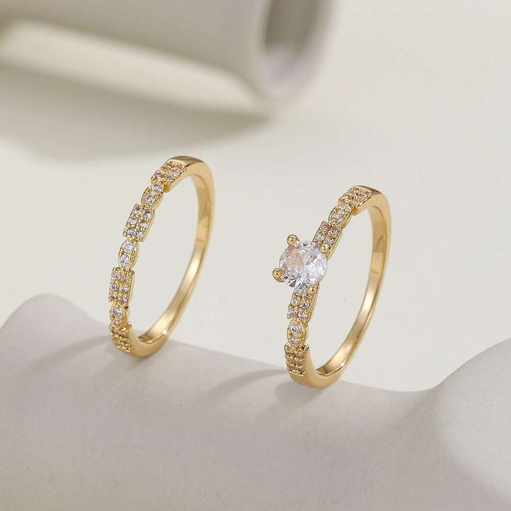 Hot-selling Light Luxury Simple Copper Micro-inlaid Zircon Valentine's Day Gift High-end Couple Set Ring Engagement rings for a couple