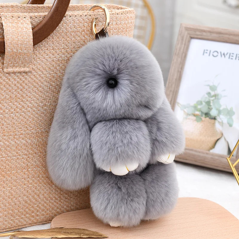 Three Model Size 100% Natural Rex Rabbit Fur Cute Fluffy Bunny Keychain Real Fur Key Chains Bag Toys Doll Lovely Keyring Pendant 250807