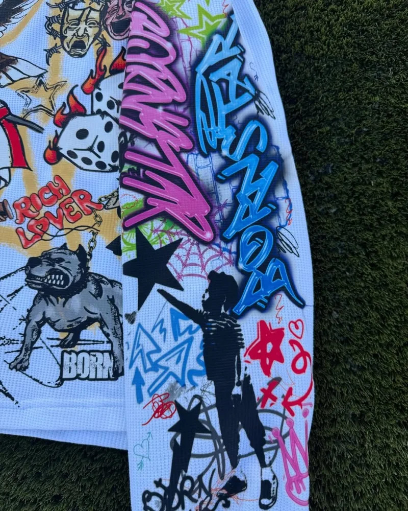 Harajuku Casual Hip-hop High Street Trendy Oversized Long-sleeved Tops Men Y2k Gothpunk Animation Printed T-shirt Men 250807