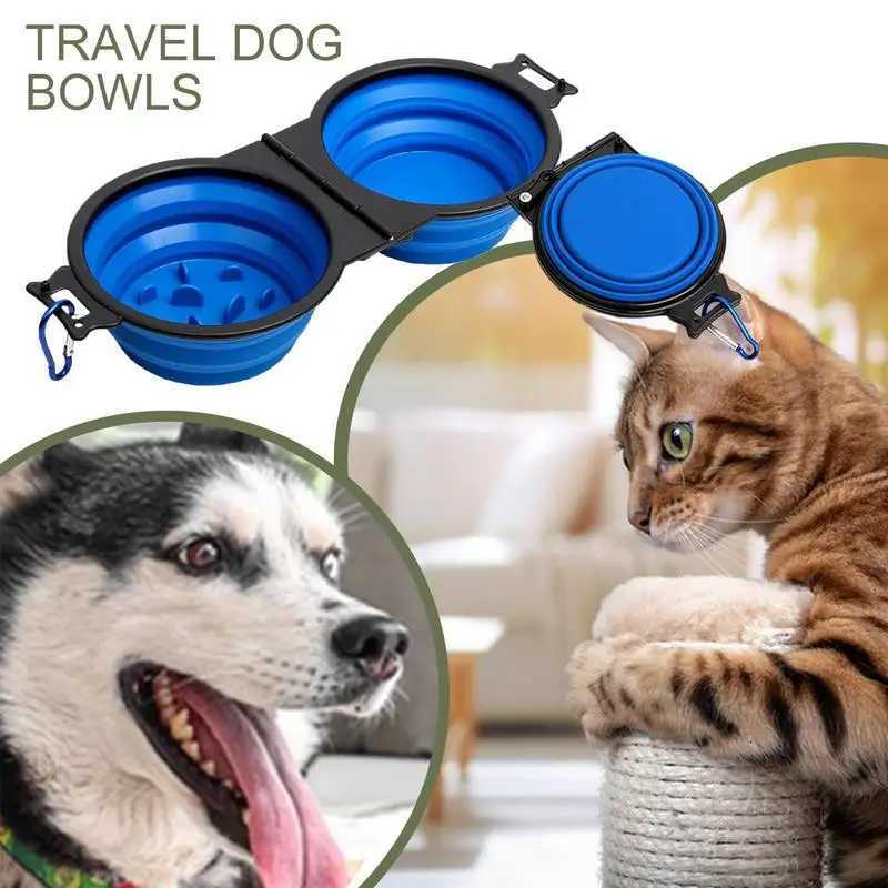 Travel Dog Bowls Foldable Travel Bowl For Dog Food Water Slow Pet Food Water Feeder With Lock Clips For Walking Hiking Camping Y250806