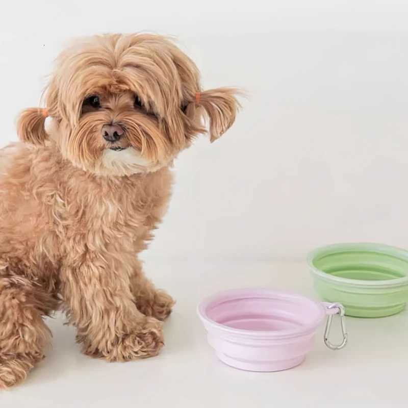 350/650ml Collapsible Pet Travel Bowl Leakproof Silicone Dog Cat Food Water Dish Portable Outdoor Feeder with Carabiner Clip Y250806