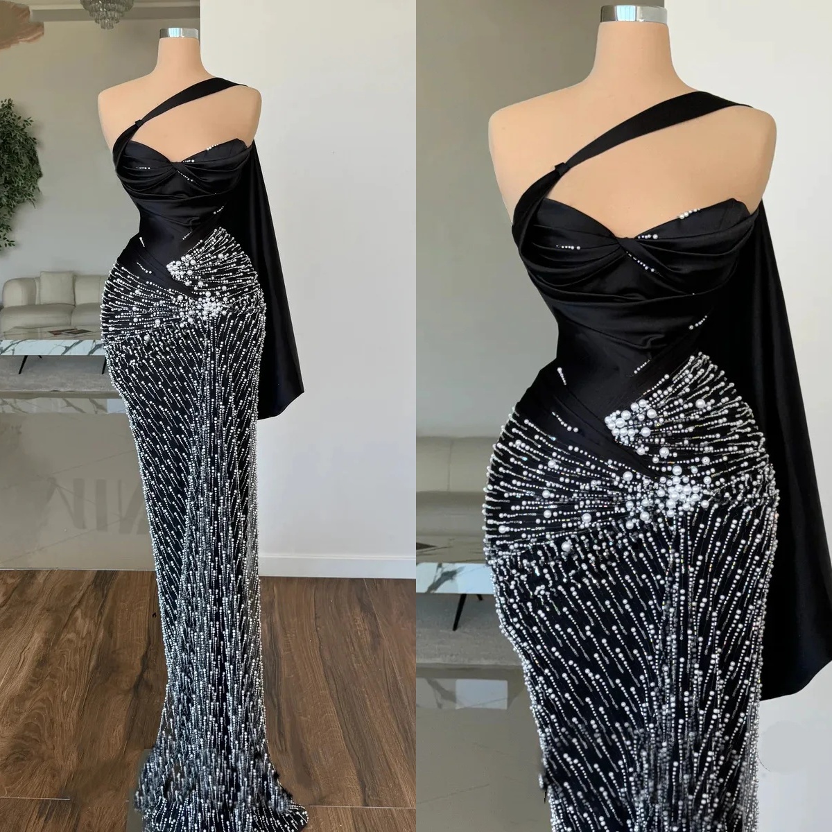 Designer Evening Dresses For Women Sweetheart Neck Sleeveless Gown Pearls Floor Length Dress Party Customized Dress