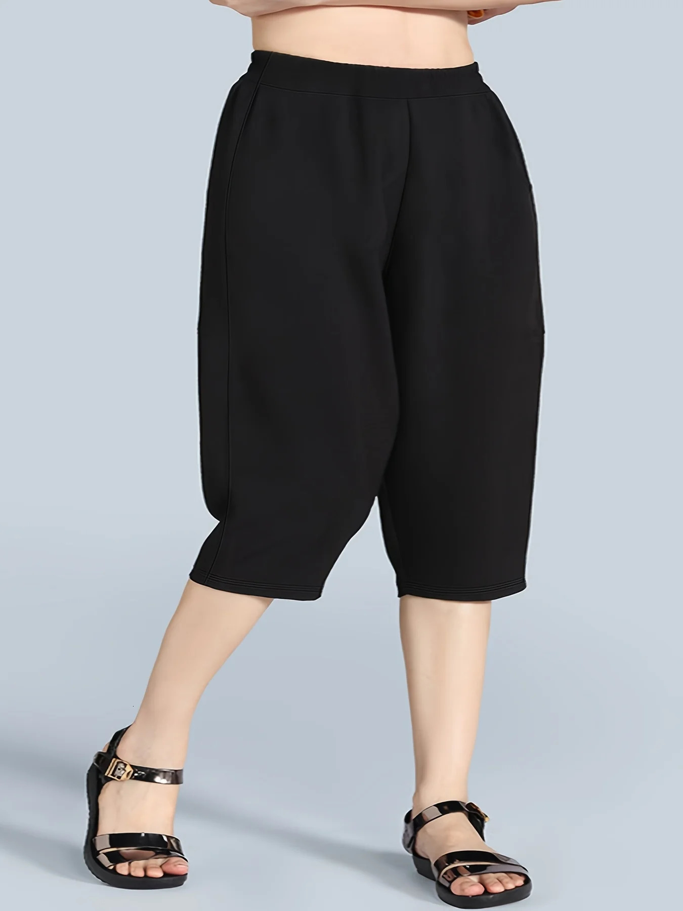 2024 Summer women plus size High street style solid color medium trousers pants 250805