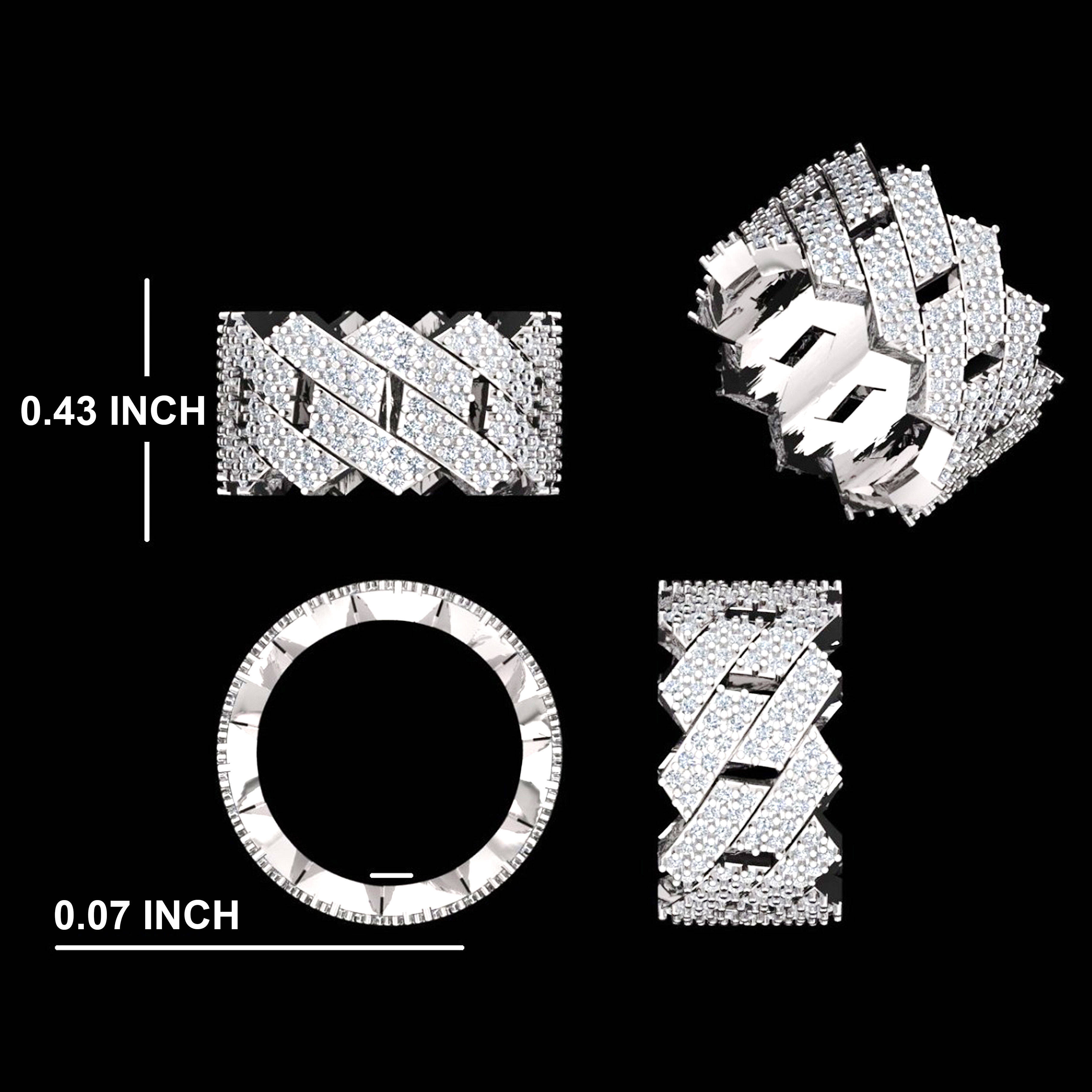 Pass Diamond Tester Hip Hop Bling D Color Moissanite Iced Out Mens 2 Rows Cuban Link Ring With 14k Real Gold