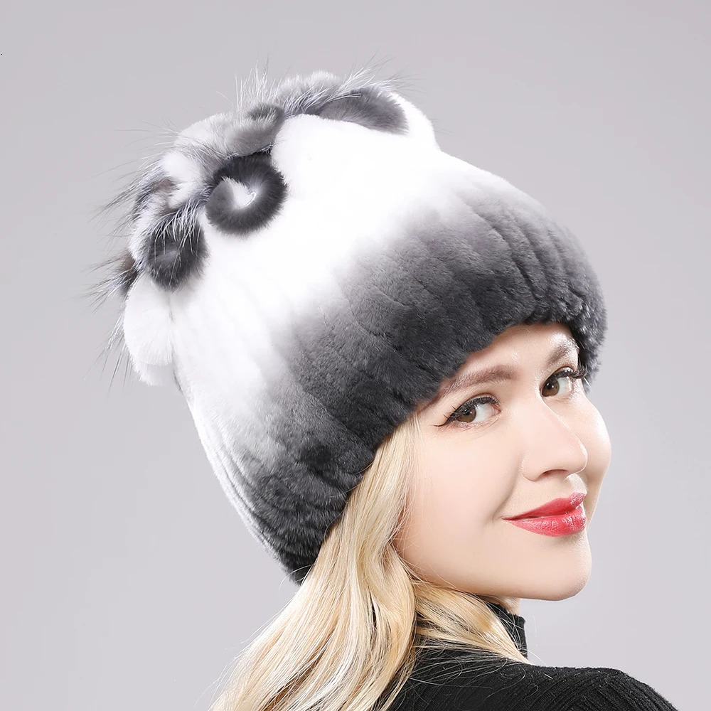 Russia Winter Warm Real Fur Beanies Hat Women Real Natural Rex Rabbit Hat Good Elastic Knitted Rex Rabbit Fur Caps 250806