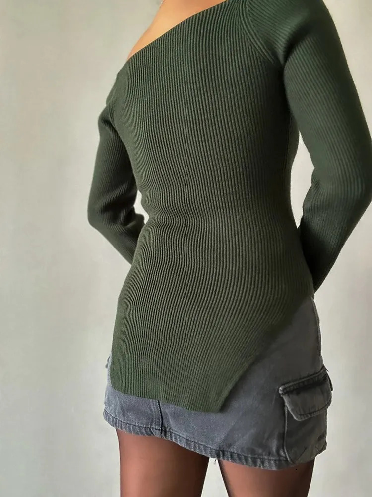 VGH Fashion Minimalist Solid Knitting Sweaters For Women Square Collar Long Sleeve Slimming Pullover Sweater Female Clothing 250804