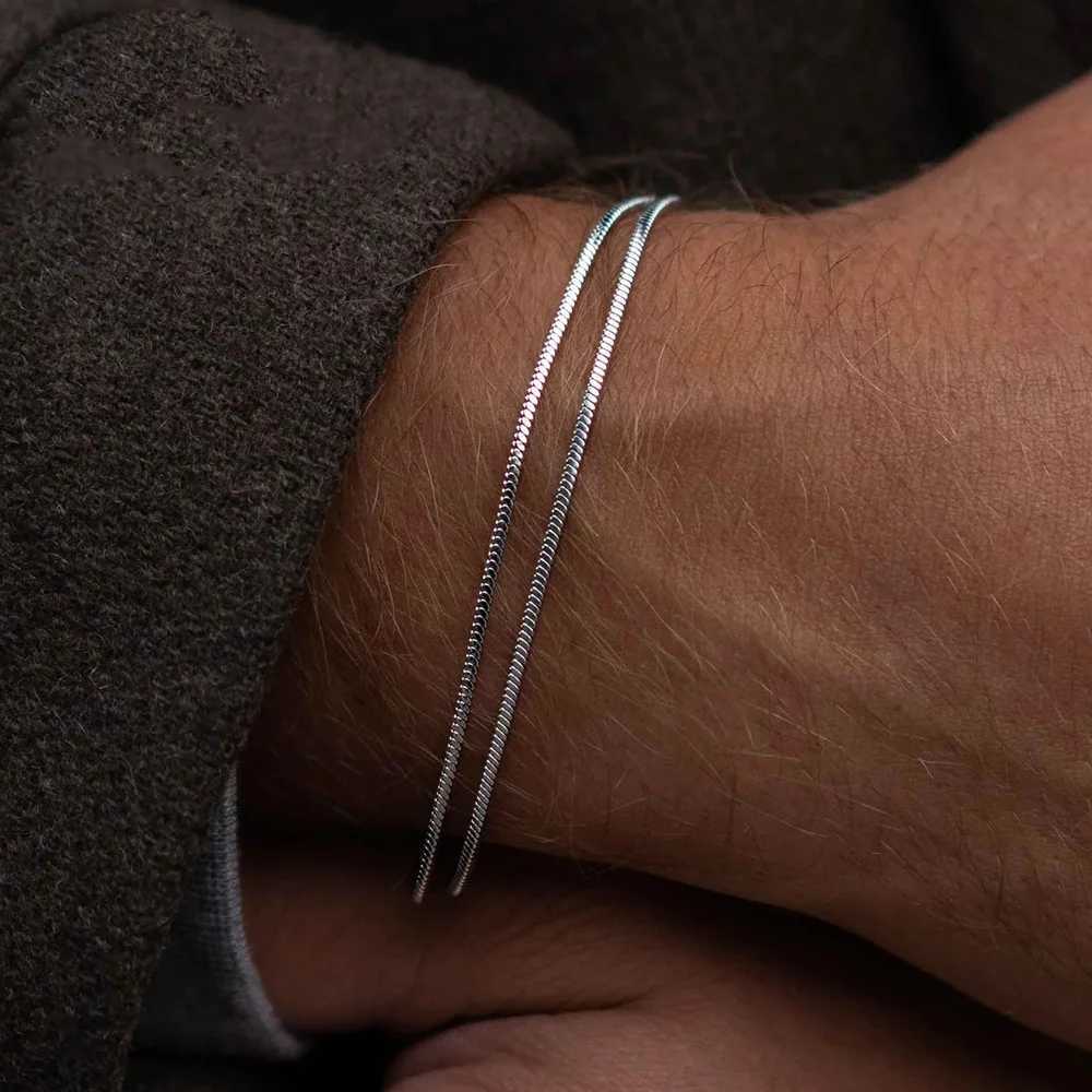 Silver Color Stainless Steel Square Snake Bone Chain Bracelet Titanium Steel Men Bracelet Retro Jewelry Trendy Accessories W250807