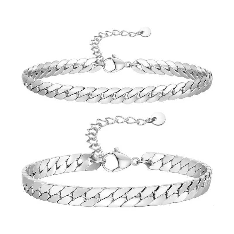 Flat Cuban Chain Bracelets for Men Stainless Steel Adjustable Chain Links Wristband Stylish Men Accessories Jewelry Gifts W250807