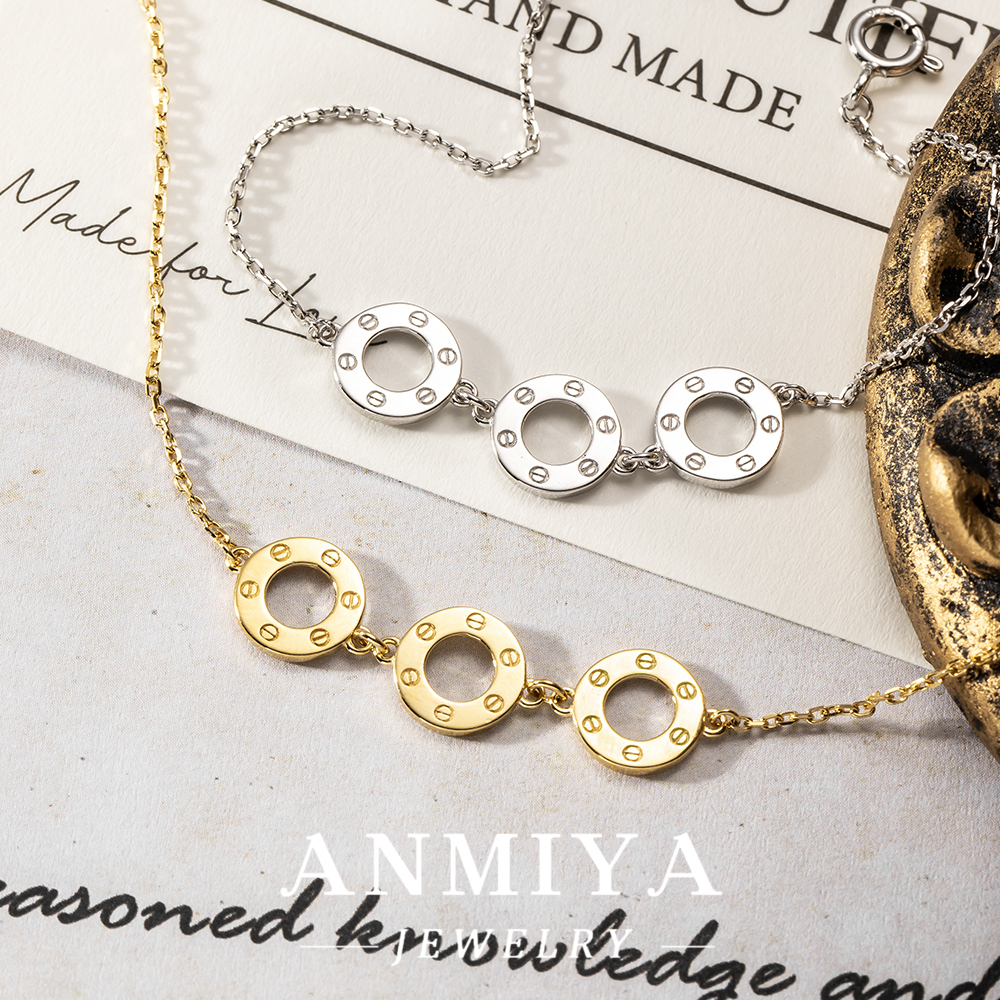 French Luxury Bracelet Three Hollow Out Round Shape 18k Gold Friendship Bracelet 925 Silver