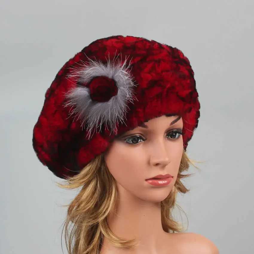 Berets for Women Genuine Rabbit Fur Hat Winter Casual Warm Knitted C for Girls Female Fashion Outdoor Large Ladies Volume Hats XJ250807