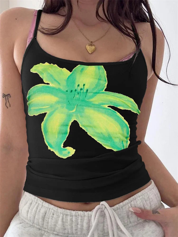 Womens Camis Sleeveless Floral Print Slim Fit Tank Top Summer Casual Crop Y2K Clothes 250807