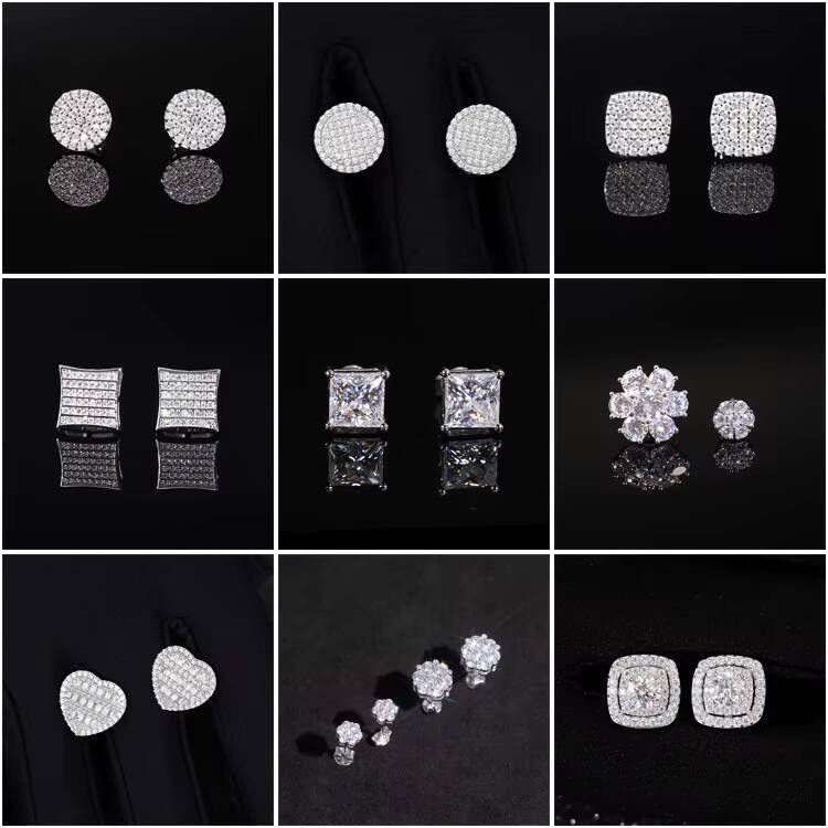 Factory Price Fine Jewelry Earring Silver Diamond Stud Earring VVS GRA Moissanite Earring Gold Plated No Fade Allergies Jewelry