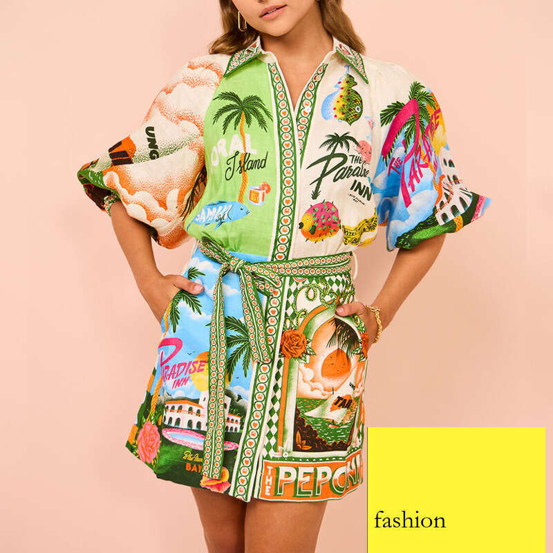 Women's Casual Fashion Printed Shirt Cardigan Short Dress B5 h7