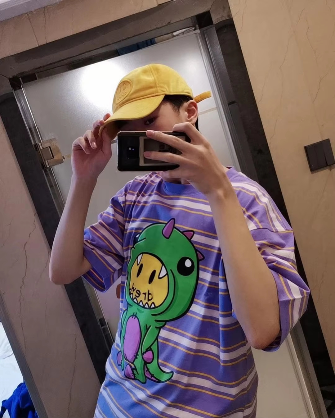 Drew House New Mens Clothing Striped purple T shirt men's and women's printed loose short sleeve T-shirt Designer luxury