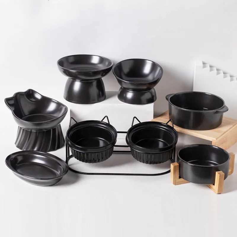 New Ceramic Pet Bowl Wooden Anti Overturning Pet Dogs Cats Food Water Feeder Multiple Styles Cat Bowl Pet Supplies Accessories Y250806