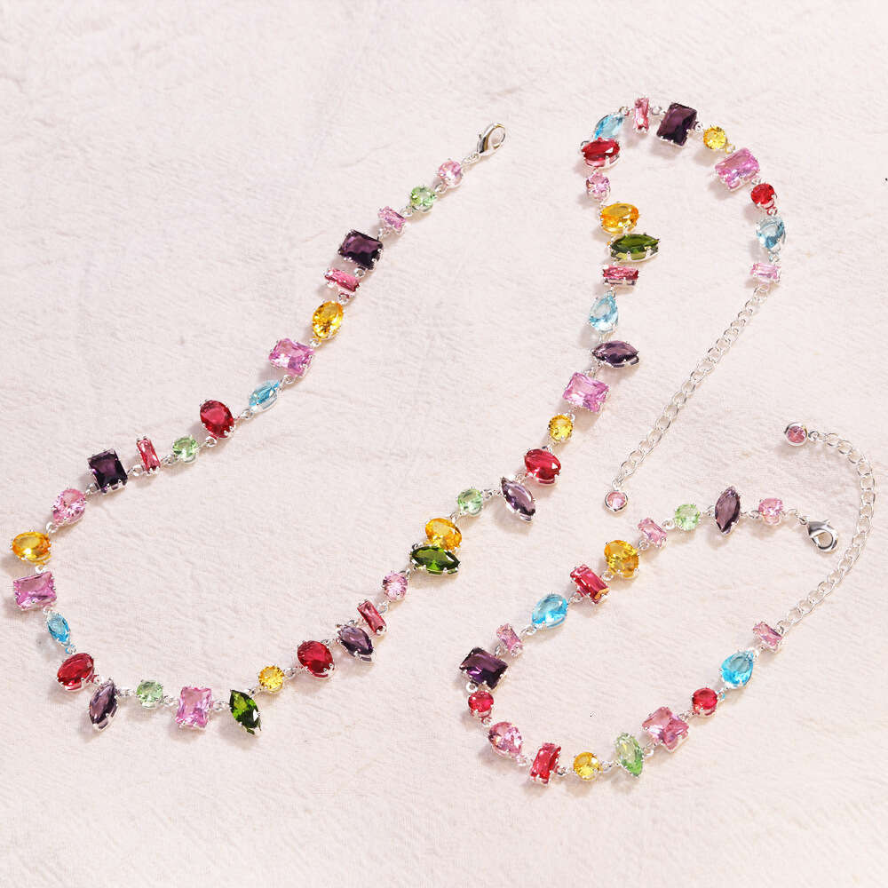 K Ins Zircon Colorful Fashion Claw Necklace 2024 Women's Rectangular Gold Bracelet Style