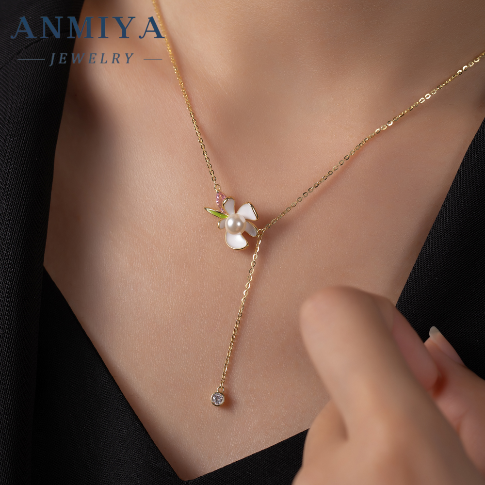 Wholesale 18k Gold Plated Chain With Pearl Flower Pendant 925 Silver Tassels No Fading Necklace for Women
