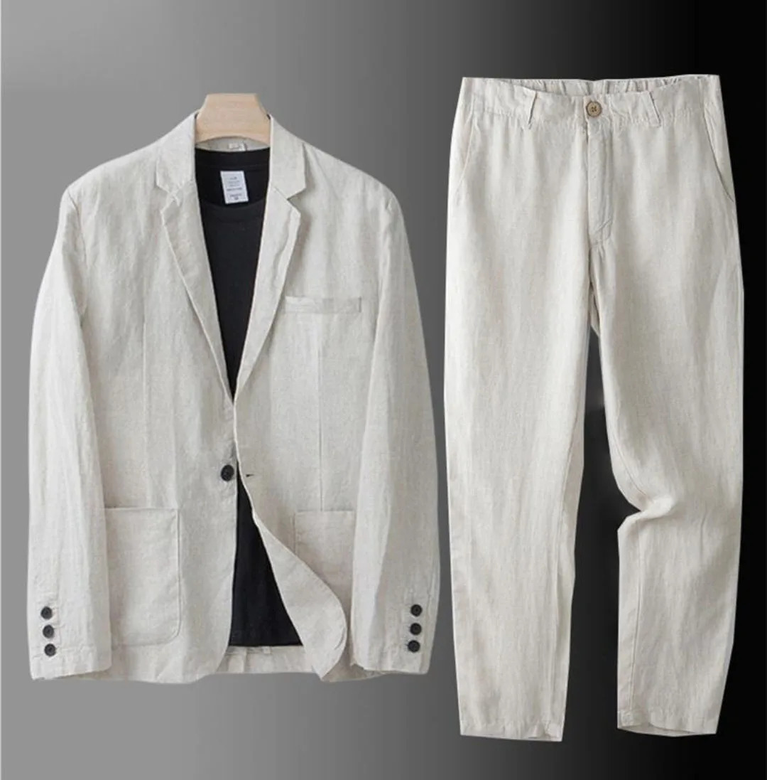 Summer Office Suit for Men Airy Slim Fit Blazer Comfortable Dress Pants 2Piece 250807