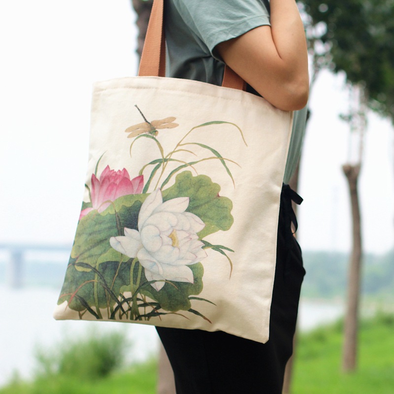 Vintage Landscape Shoulder Shopper Bag Barcelona Santorini Positano Women Shopping Bags Double Print Lady Canvas Handbags Tote